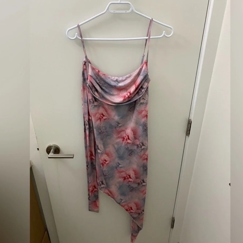 Peppermayo cute asymmetrical floral mesh midi dress with neck tie NWT - Picture 5 of 5